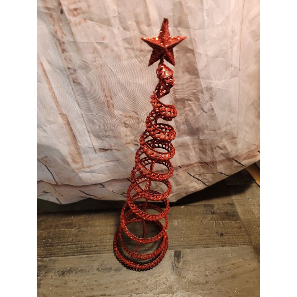 Red glitter metal xmas tree star decor